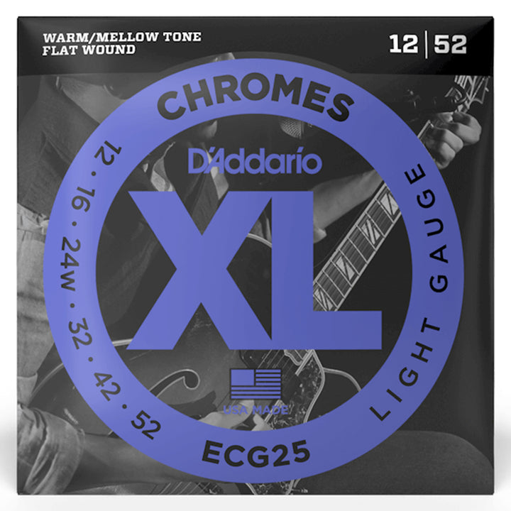 D'Addario ECG25 Chromes Flat Wound Light Electric Strings 12-52