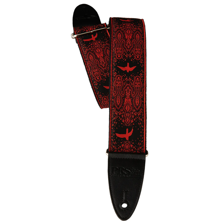 PRS 2" Guitar Strap, Custom Jacquard Birds Fleur - Red