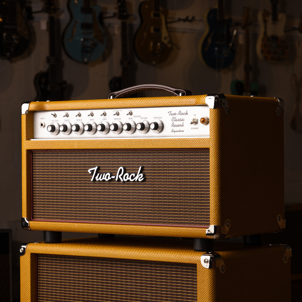 Two-Rock Classic Reverb Signature 100/50 Head Silver Chassis & 2x12 Cabinet - Vintage Tweed/Oxblood Gold Stripe Grill