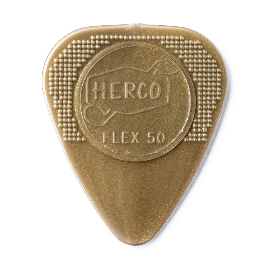 Dunlop HE210P Herco Nylon Flat Flex 50 Medium Gold Picks - 12-Pack