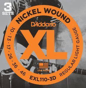 D'Addario EXL110-3D Nickel Wound Regular Light Electric Strings 10-46 - 3-Pack - Available at Lark Guitars