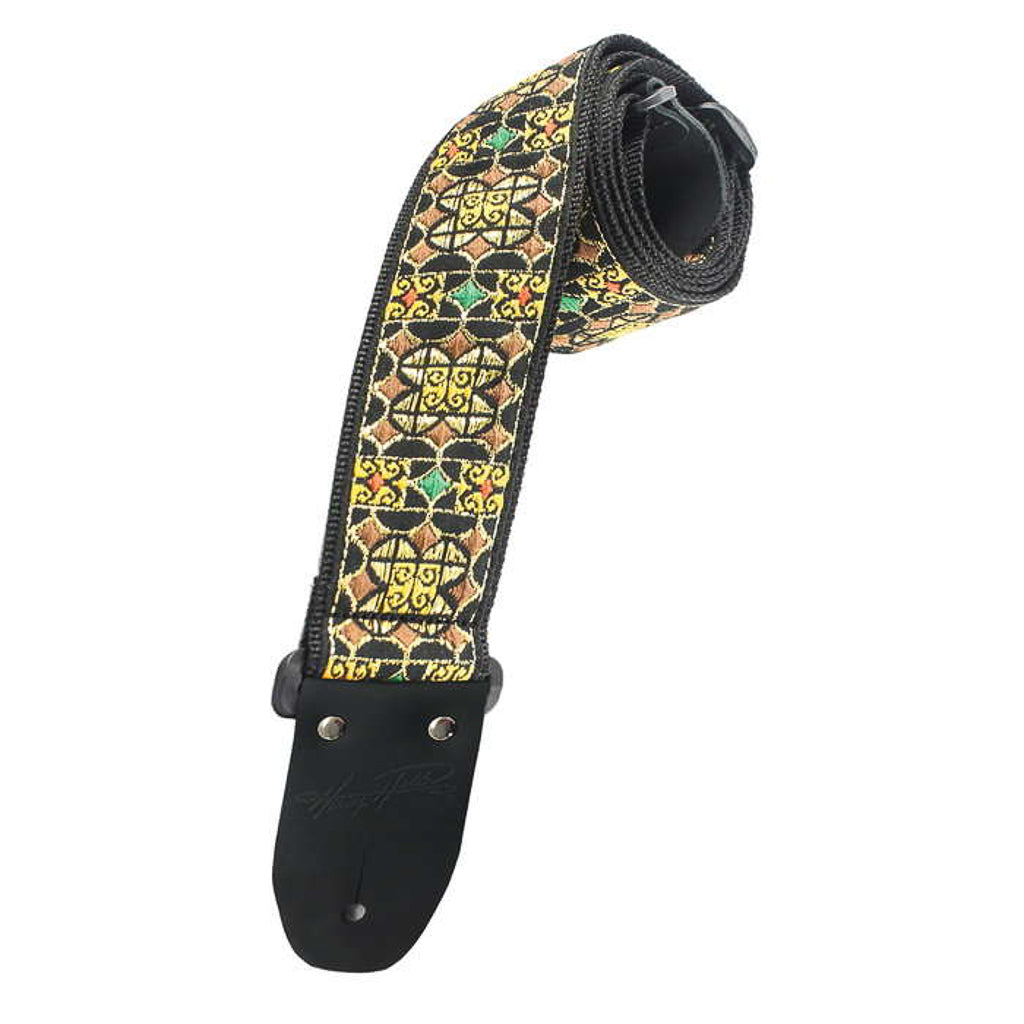 Henry Heller 2" Deluxe Jacquard Strap with Tri Glide Nylon Backing - Gold/Black