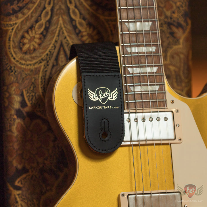 Levy’s M8POLYL-BLK 2” Polypropylene Guitar Strap - Black w/Gold “Lark Guitars” Logo - Available at Lark Guitars
