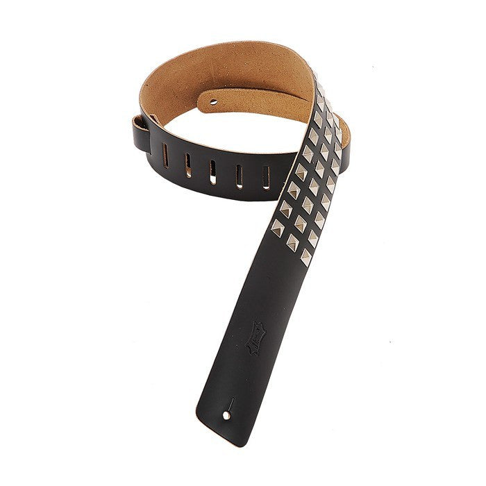 Levy’s M1SD-BLK 2.5" Genuine Leather Guitar Strap - Metal Studs - Black - Available at Lark Guitars