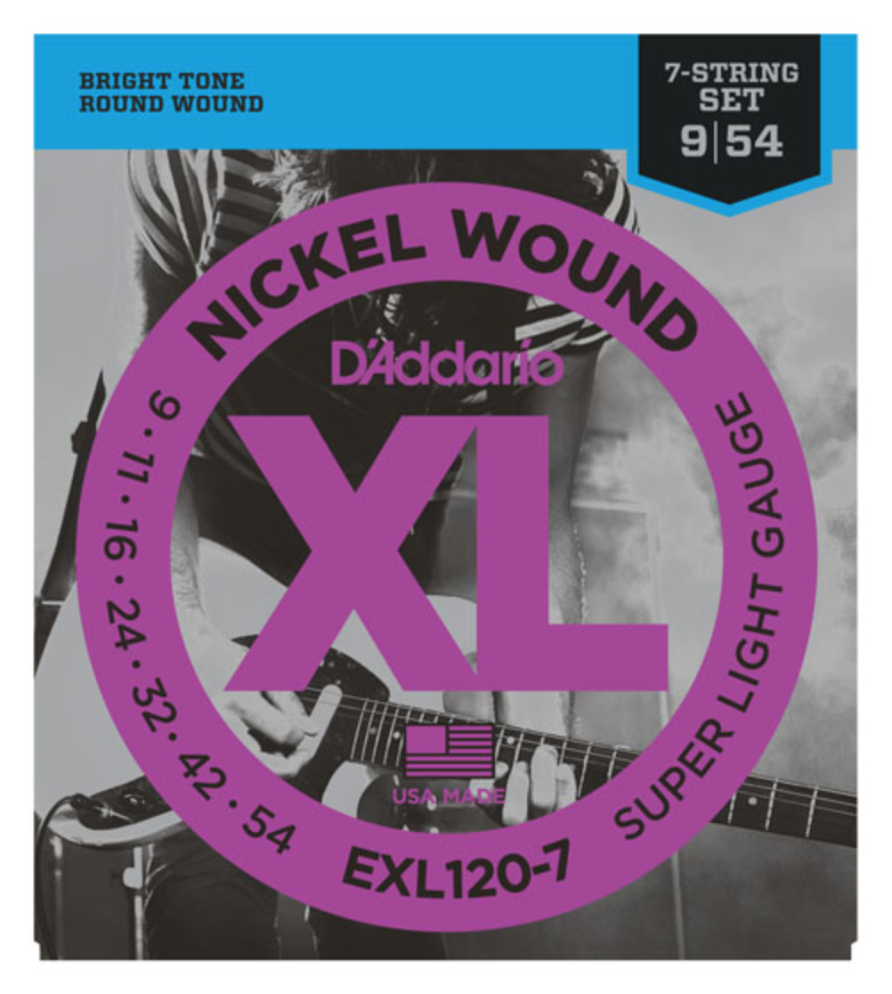 D'Addario EXL120-7 7-String Nickel Wound Super Light Electric Strings 9-54 - Available at Lark Guitars