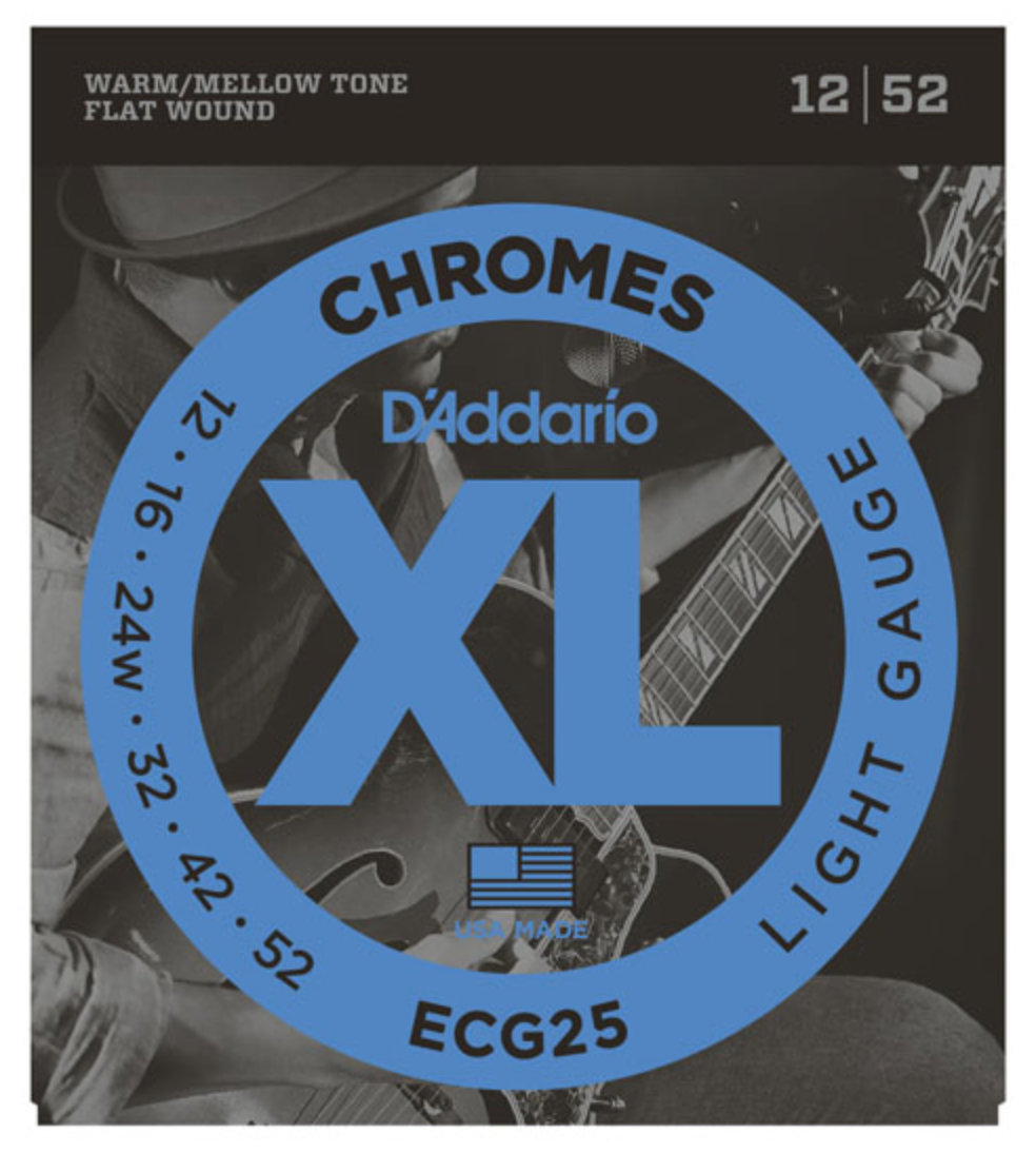 D'Addario ECG25 Chromes Flat Wound Light Electric Strings 12-52 - Available at Lark Guitars