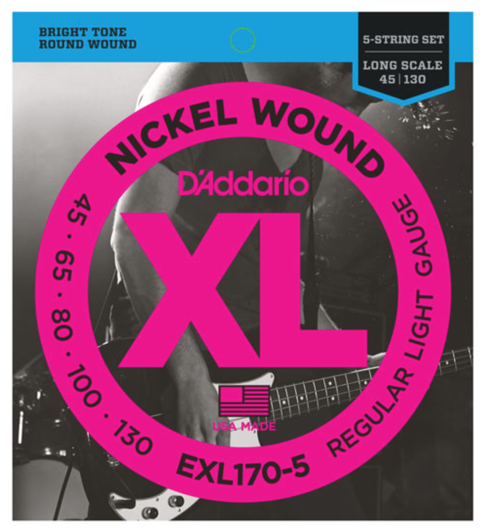 D'Addario EXL170-5 5-String Nickel Wound Regular Light Bass Strings 45-130 - Available at Lark Guitars