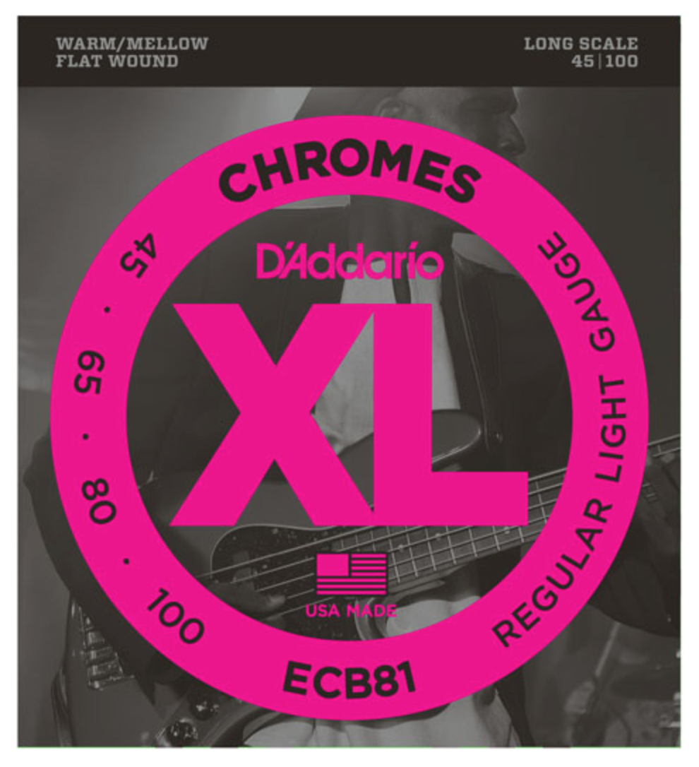 D'Addario ECB81 Chromes Flat Wound Regular Light Bass Strings 45-100 - Available at Lark Guitars