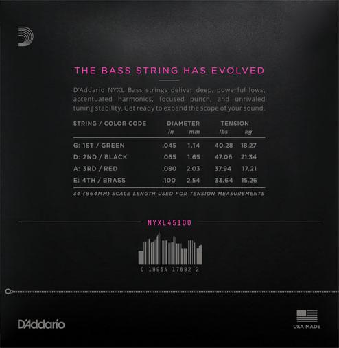 D’Addario NYXL45100 Nickel Wound Regular Light Bass Strings 45-100 - Available at Lark Guitars