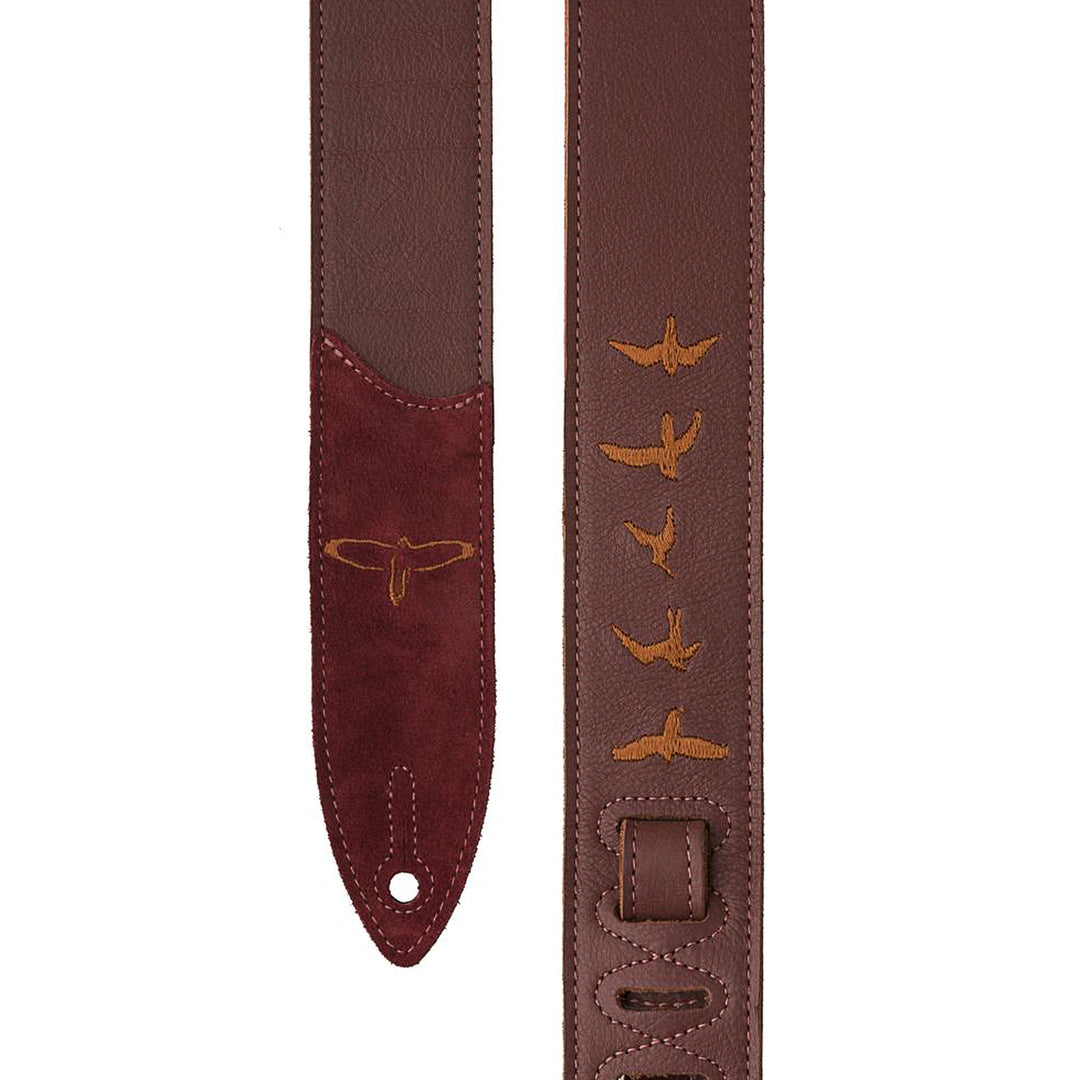 PRS Premium Leather Strap, Birds Embroidery, Burgundy