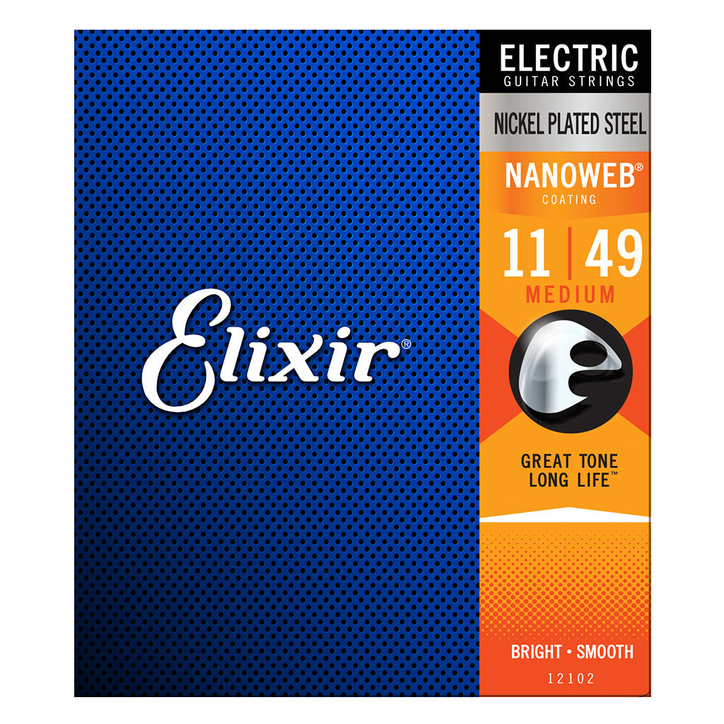 Elixir 12102 Nickel Plated Steel NANOWEB Medium Electric Strings .011-.049