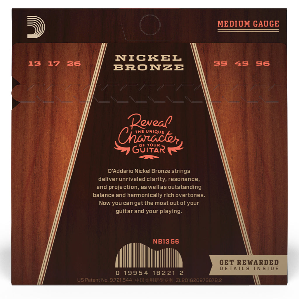 D'Addario NB1356 Nickel Bronze Acoustic Guitar Strings - Medium 13-56