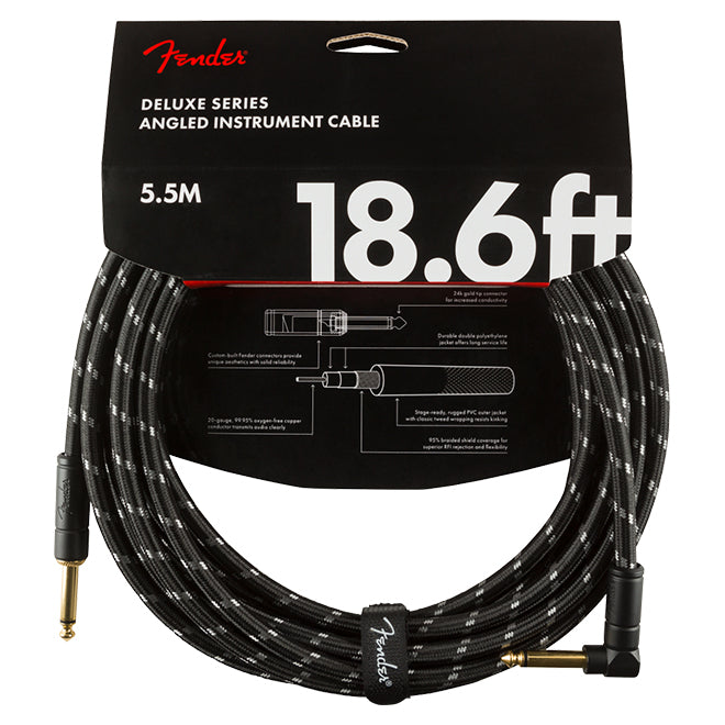 Fender Deluxe Series Instrument Cable 18.6' - Straight/Angle - Black Tweed