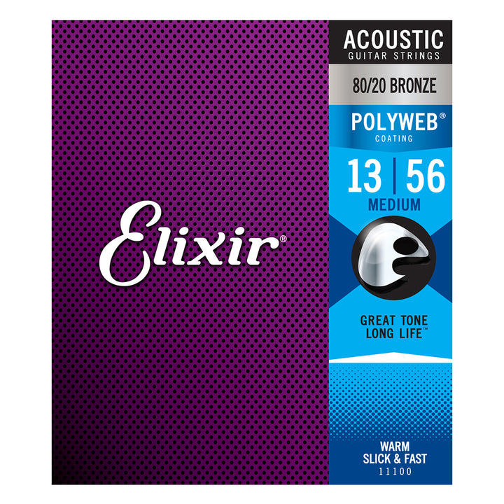Elixir 11100 80/20 Bronze POLYWEB Medium Acoustic Strings - .013-.056