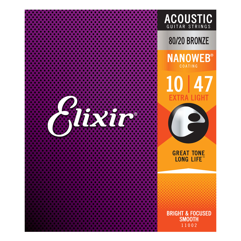 Elixir 11002 80/20 Bronze NANOWEB Extra Light Acoustic Strings - .010-.047